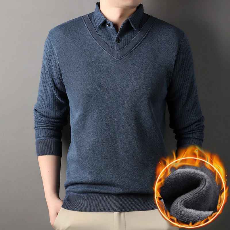 Men's Warm Fleece-Lined Layered Sweater